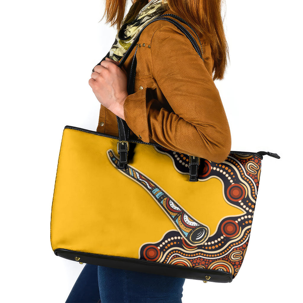 Didgeridoo Leather Tote Bag Aboriginal Dot Painting Indigenous Traditional Instrument