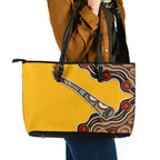 Didgeridoo Leather Tote Bag Aboriginal Dot Painting Indigenous Traditional Instrument