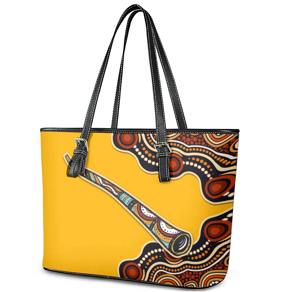 Didgeridoo Leather Tote Bag Aboriginal Dot Painting Indigenous Traditional Instrument