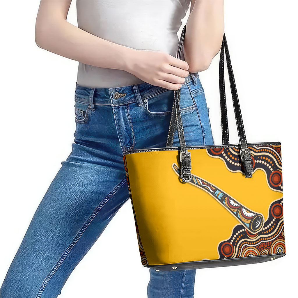 Didgeridoo Leather Tote Bag Aboriginal Dot Painting Indigenous Traditional Instrument