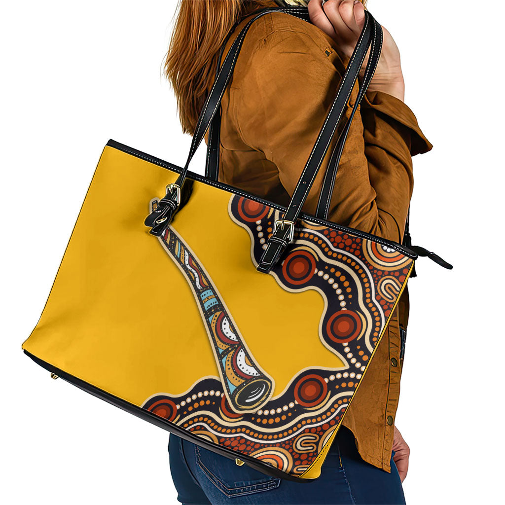 Didgeridoo Leather Tote Bag Aboriginal Dot Painting Indigenous Traditional Instrument
