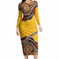 Didgeridoo Long Sleeve Bodycon Dress Aboriginal Dot Painting Indigenous Traditional Instrument