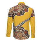 Didgeridoo Long Sleeve Button Shirt Aboriginal Dot Painting Indigenous Traditional Instrument