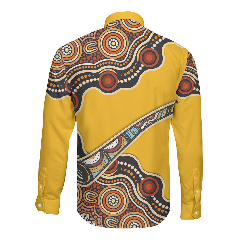Didgeridoo Long Sleeve Button Shirt Aboriginal Dot Painting Indigenous Traditional Instrument