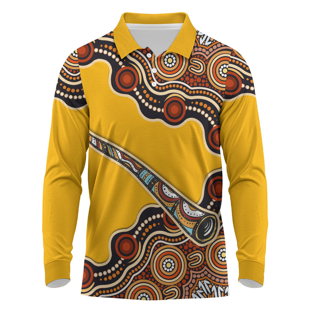 Didgeridoo Long Sleeve Polo Shirt Aboriginal Dot Painting Indigenous Traditional Instrument