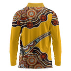 Didgeridoo Long Sleeve Polo Shirt Aboriginal Dot Painting Indigenous Traditional Instrument