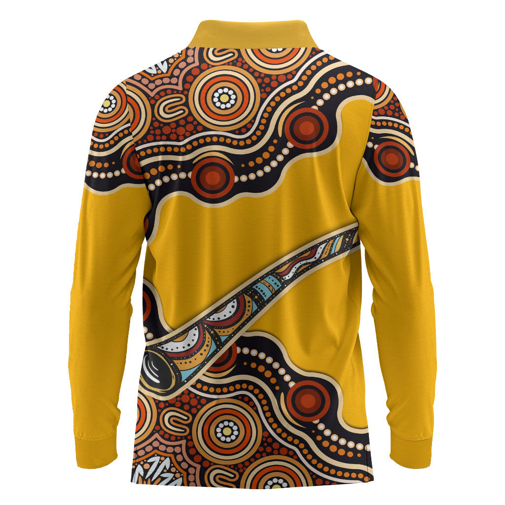 Didgeridoo Long Sleeve Polo Shirt Aboriginal Dot Painting Indigenous Traditional Instrument