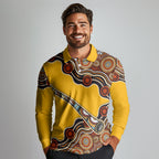 Didgeridoo Long Sleeve Polo Shirt Aboriginal Dot Painting Indigenous Traditional Instrument