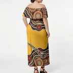 Didgeridoo Off Shoulder Maxi Dress Aboriginal Dot Painting Indigenous Traditional Instrument