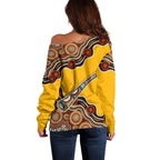 Didgeridoo Off Shoulder Sweater Aboriginal Dot Painting Indigenous Traditional Instrument