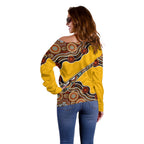 Didgeridoo Off Shoulder Sweater Aboriginal Dot Painting Indigenous Traditional Instrument