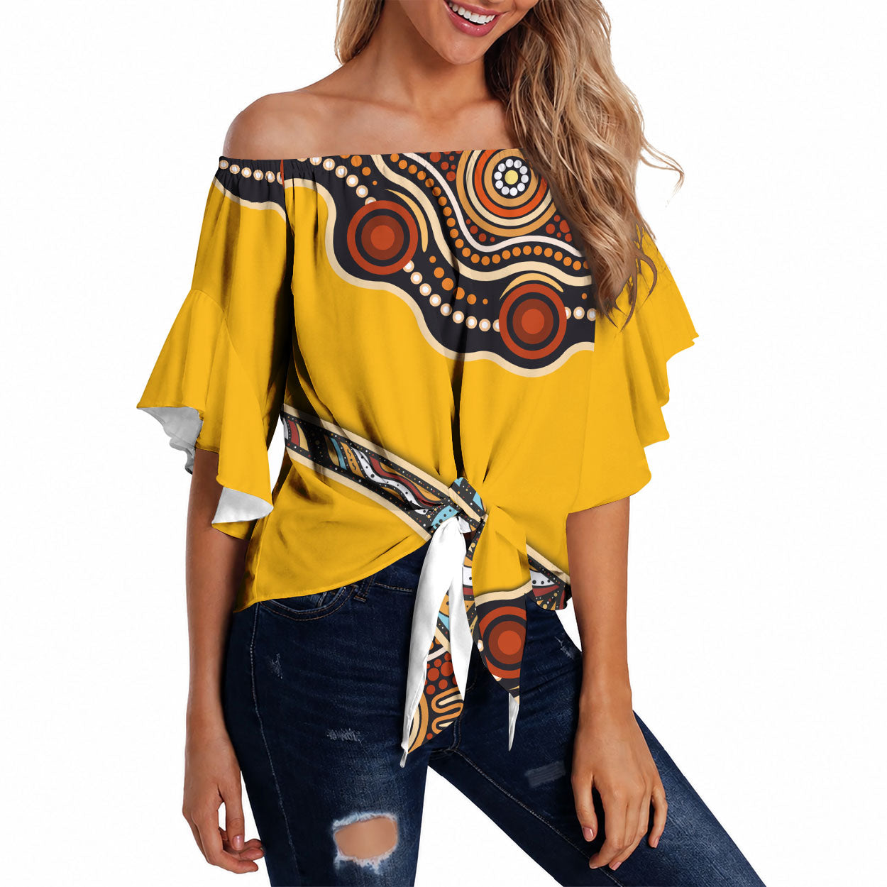 Didgeridoo Off Shoulder Wrap Waist Top Aboriginal Dot Painting Indigenous Traditional Instrument