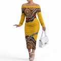 Didgeridoo Off The Shoulder Long Sleeve Dress Aboriginal Dot Painting Indigenous Traditional Instrument