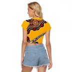 Didgeridoo Raglan Cropped T Shirt Aboriginal Dot Painting Indigenous Traditional Instrument