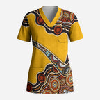 Didgeridoo Scrub Top Aboriginal Dot Painting Indigenous Traditional Instrument