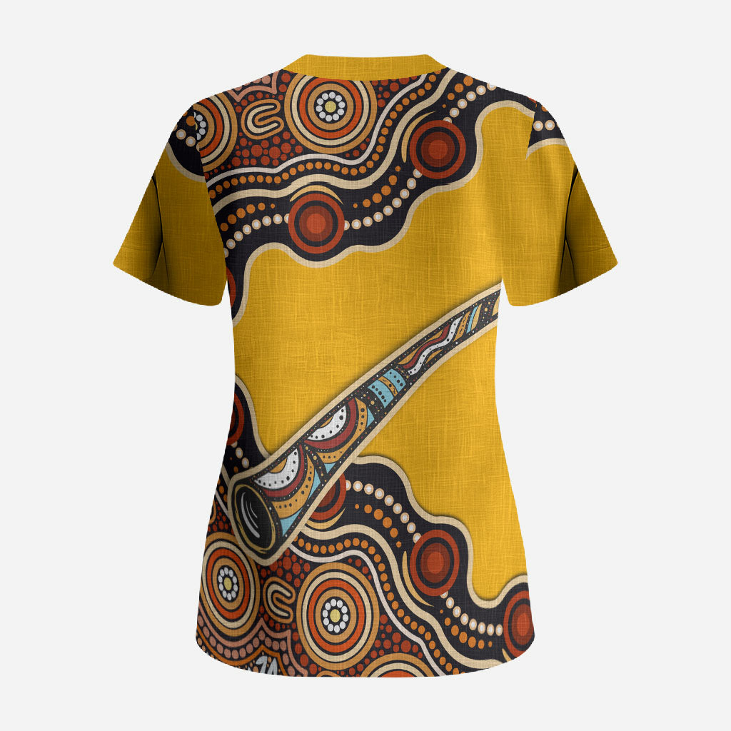 Didgeridoo Scrub Top Aboriginal Dot Painting Indigenous Traditional Instrument