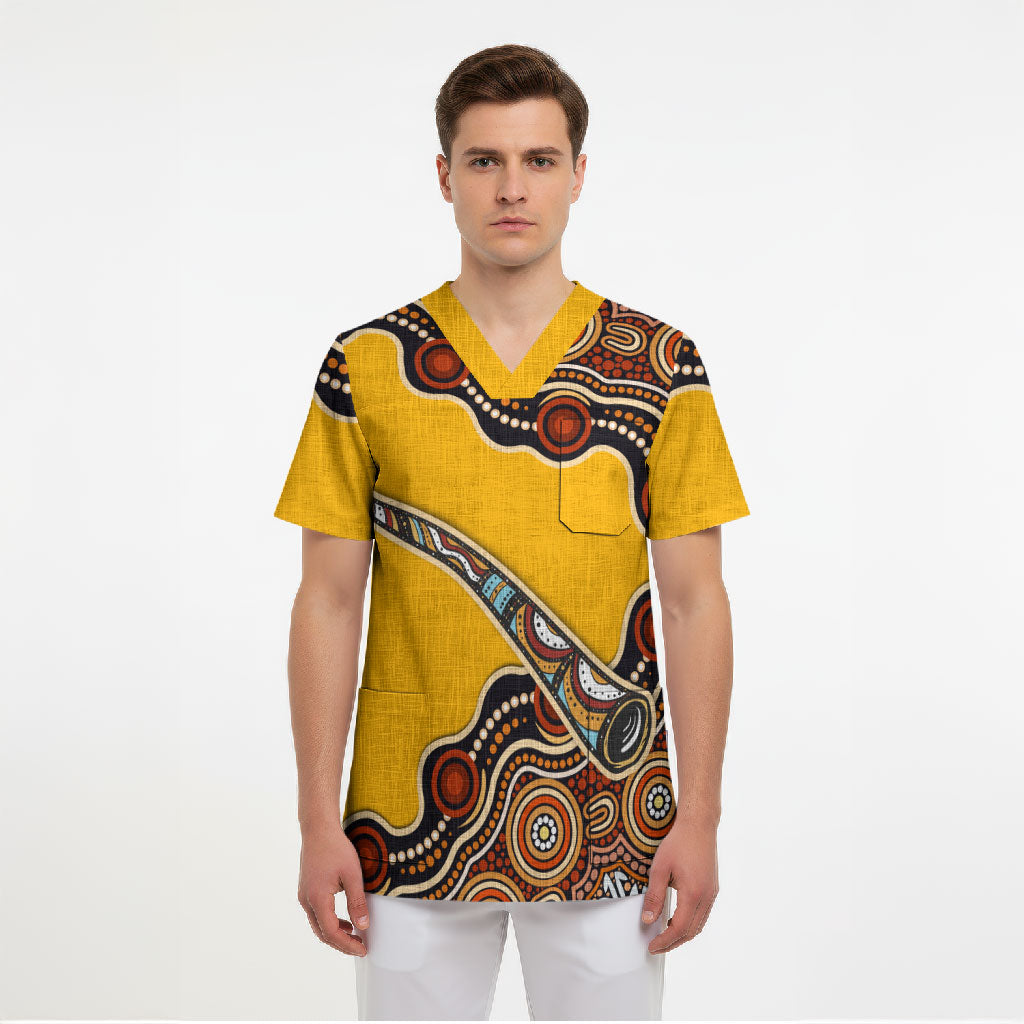 Didgeridoo Scrub Top Aboriginal Dot Painting Indigenous Traditional Instrument
