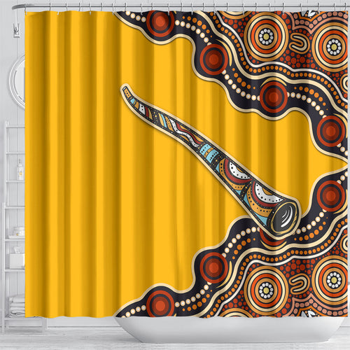 Didgeridoo Shower Curtain Aboriginal Dot Painting Indigenous Traditional Instrument