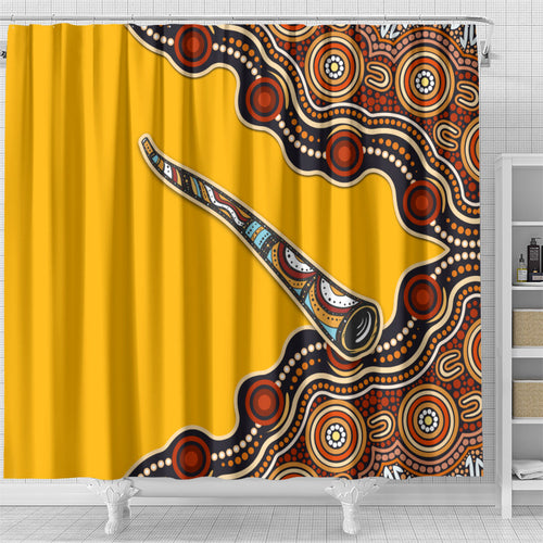 Didgeridoo Shower Curtain Aboriginal Dot Painting Indigenous Traditional Instrument