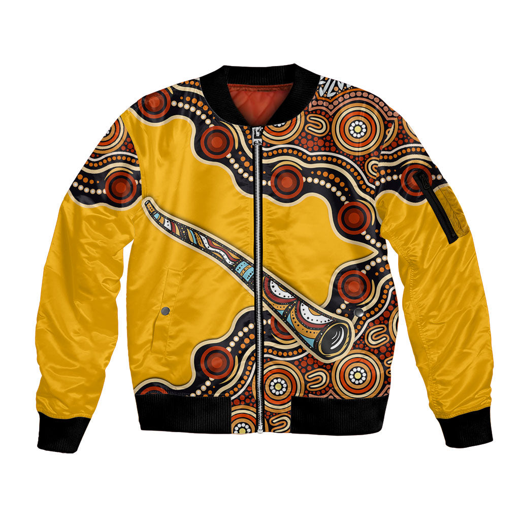 Didgeridoo Sleeve Zip Bomber Jacket Aboriginal Dot Painting Indigenous Traditional Instrument