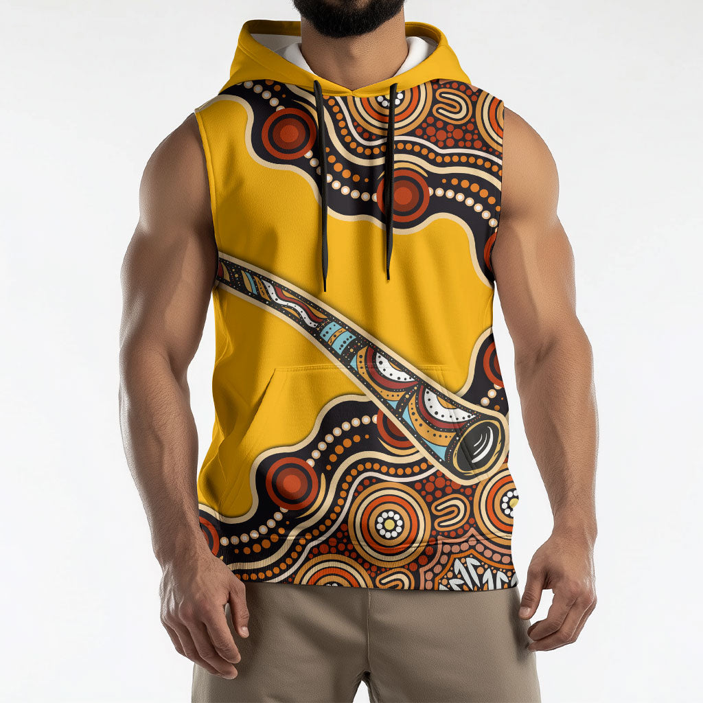 Didgeridoo Sleeveless Hoodie Aboriginal Dot Painting Indigenous Traditional Instrument