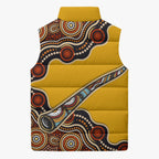 Didgeridoo Sleeveless Puffer Jacket Aboriginal Dot Painting Indigenous Traditional Instrument
