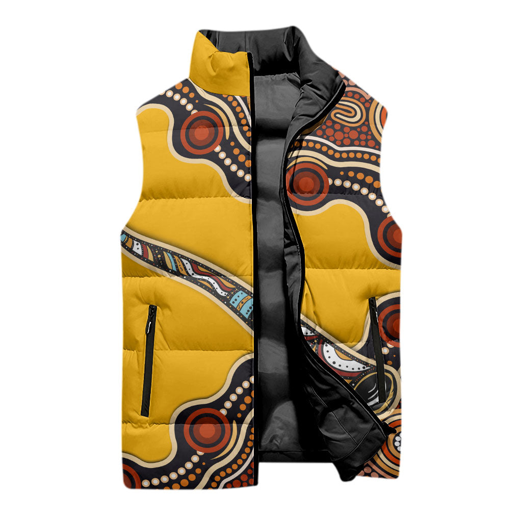 Didgeridoo Sleeveless Puffer Jacket Aboriginal Dot Painting Indigenous Traditional Instrument
