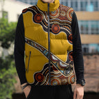 Didgeridoo Sleeveless Puffer Jacket Aboriginal Dot Painting Indigenous Traditional Instrument