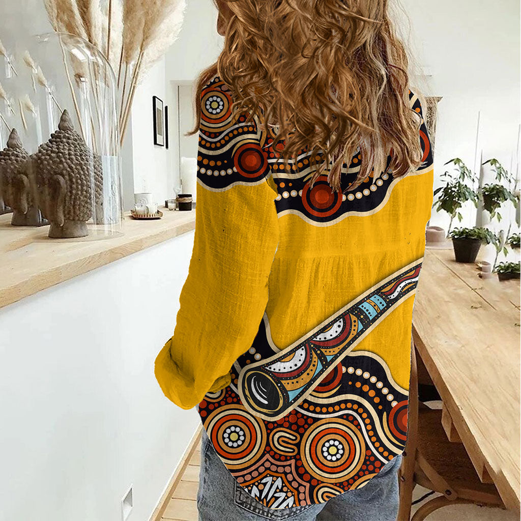 Didgeridoo Women Casual Shirt Aboriginal Dot Painting Indigenous Traditional Instrument