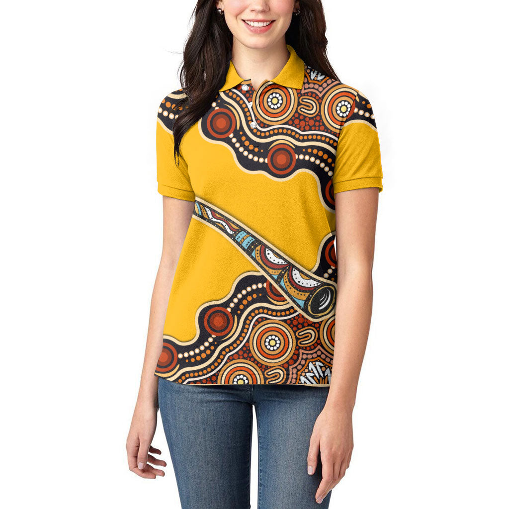 Didgeridoo Women Polo Shirt Aboriginal Dot Painting Indigenous Traditional Instrument