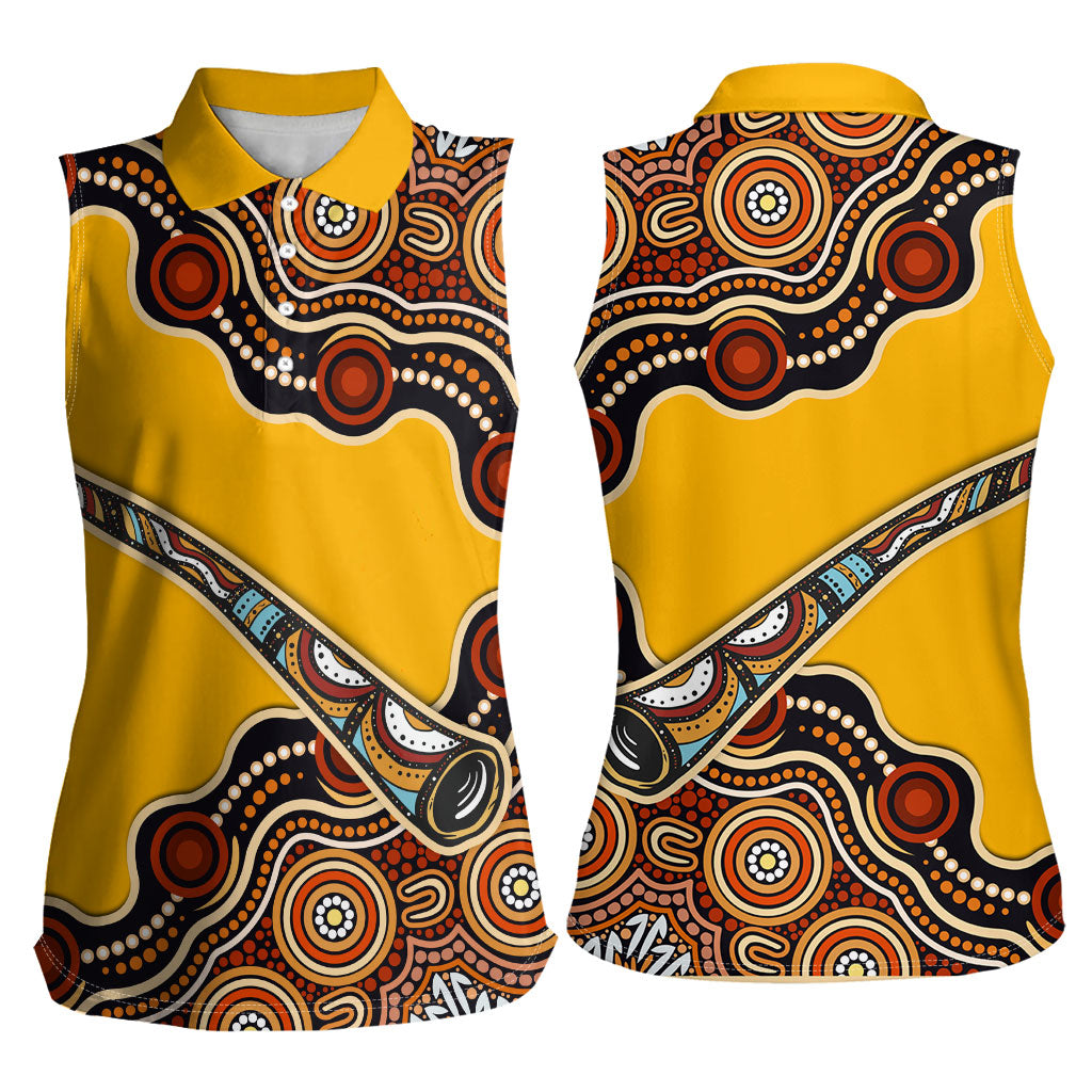 Didgeridoo Women Sleeveless Polo Shirt Aboriginal Dot Painting Indigenous Traditional Instrument