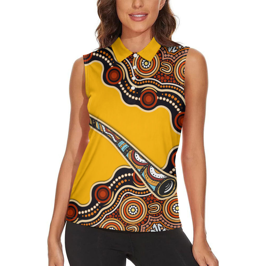 Didgeridoo Women Sleeveless Polo Shirt Aboriginal Dot Painting Indigenous Traditional Instrument