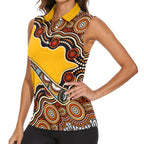 Didgeridoo Women Sleeveless Polo Shirt Aboriginal Dot Painting Indigenous Traditional Instrument