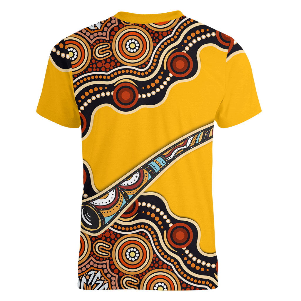 Didgeridoo Women V-Neck T-Shirt Aboriginal Dot Painting Indigenous Traditional Instrument