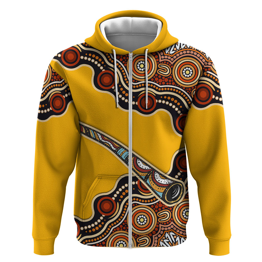 Didgeridoo Zip Hoodie Aboriginal Dot Painting Indigenous Traditional Instrument