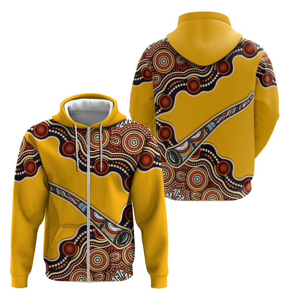 Didgeridoo Zip Hoodie Aboriginal Dot Painting Indigenous Traditional Instrument