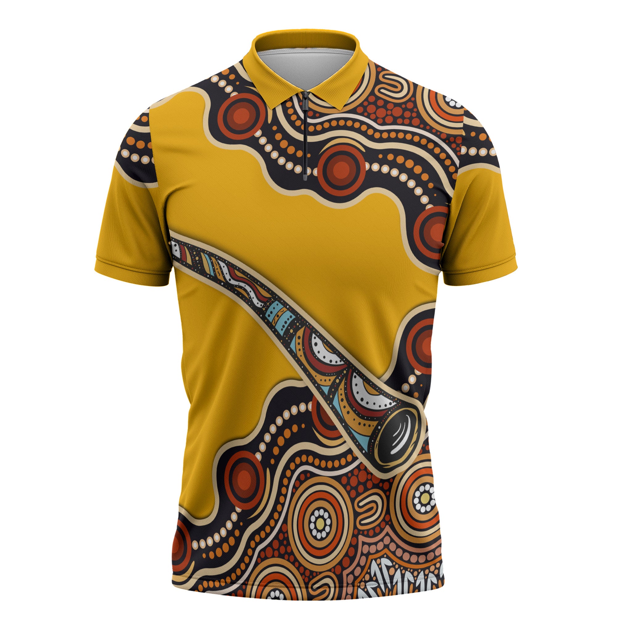 Didgeridoo Zipper Polo Shirt Aboriginal Dot Painting Indigenous Traditional Instrument