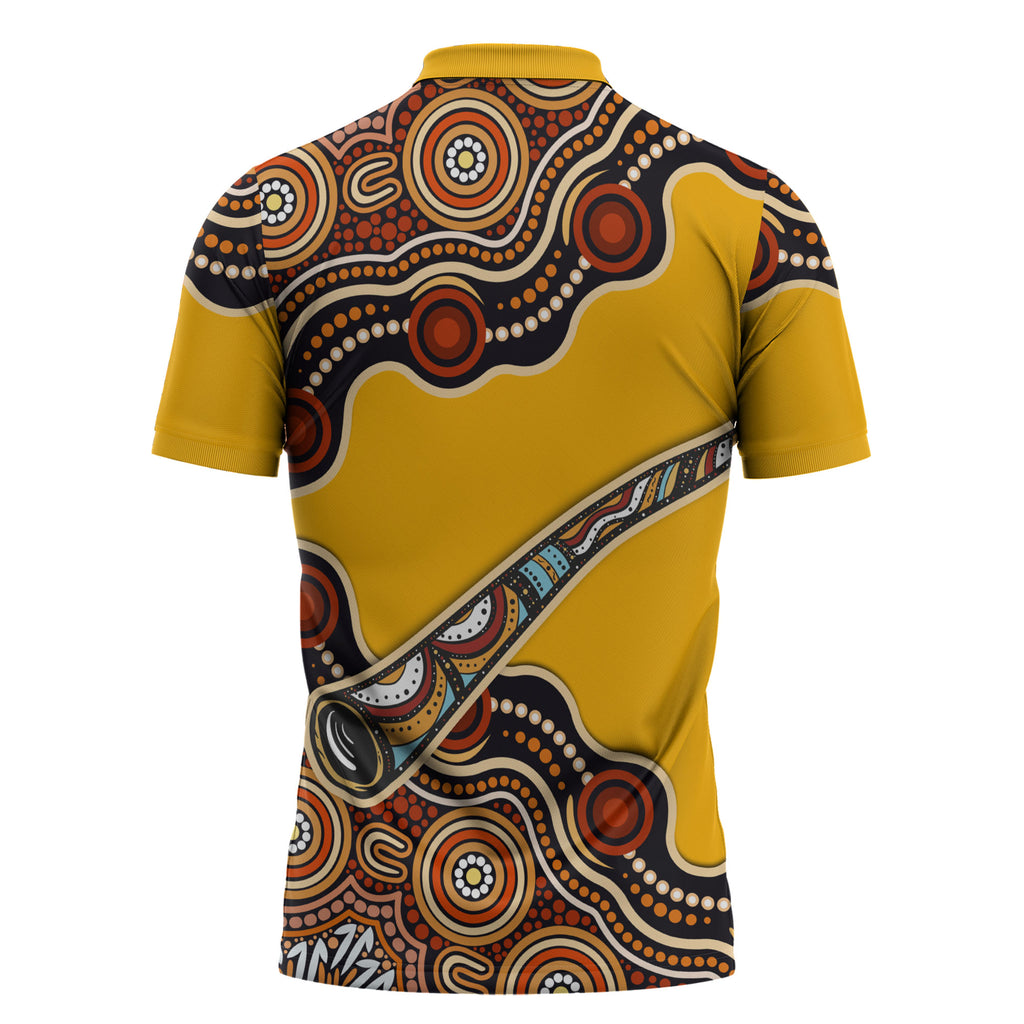 Didgeridoo Zipper Polo Shirt Aboriginal Dot Painting Indigenous Traditional Instrument