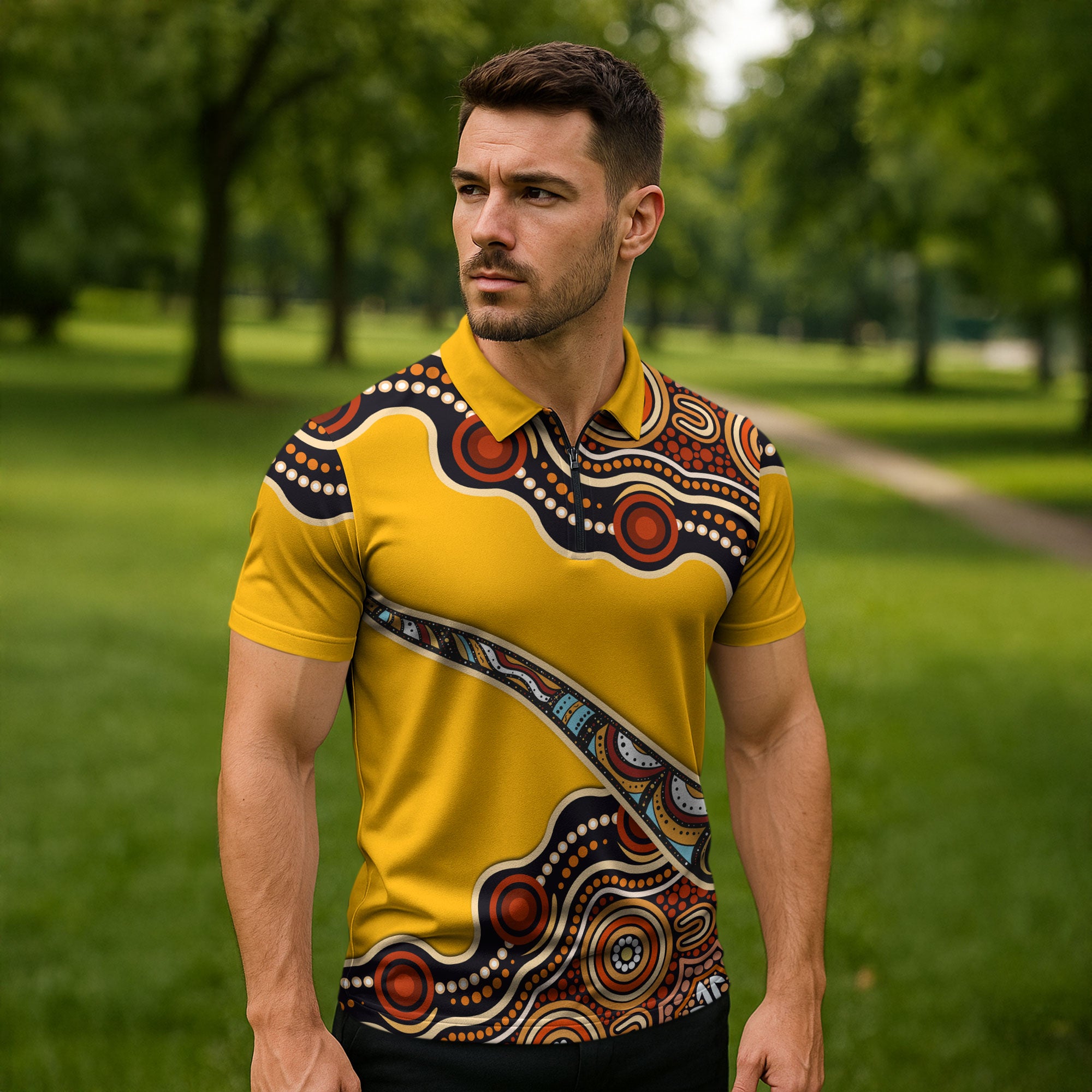 Didgeridoo Zipper Polo Shirt Aboriginal Dot Painting Indigenous Traditional Instrument