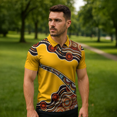 Didgeridoo Zipper Polo Shirt Aboriginal Dot Painting Indigenous Traditional Instrument