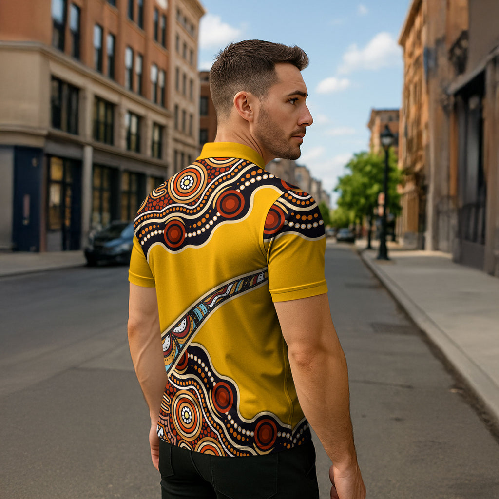 Didgeridoo Zipper Polo Shirt Aboriginal Dot Painting Indigenous Traditional Instrument