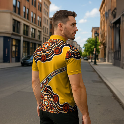 Didgeridoo Zipper Polo Shirt Aboriginal Dot Painting Indigenous Traditional Instrument