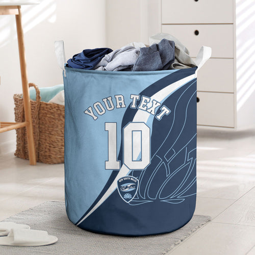 Personalized New South Wales Oztag Laundry Basket Abstract Wave Line Art