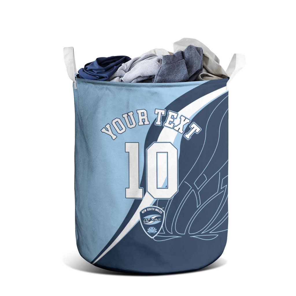 Personalized New South Wales Oztag Laundry Basket Abstract Wave Line Art