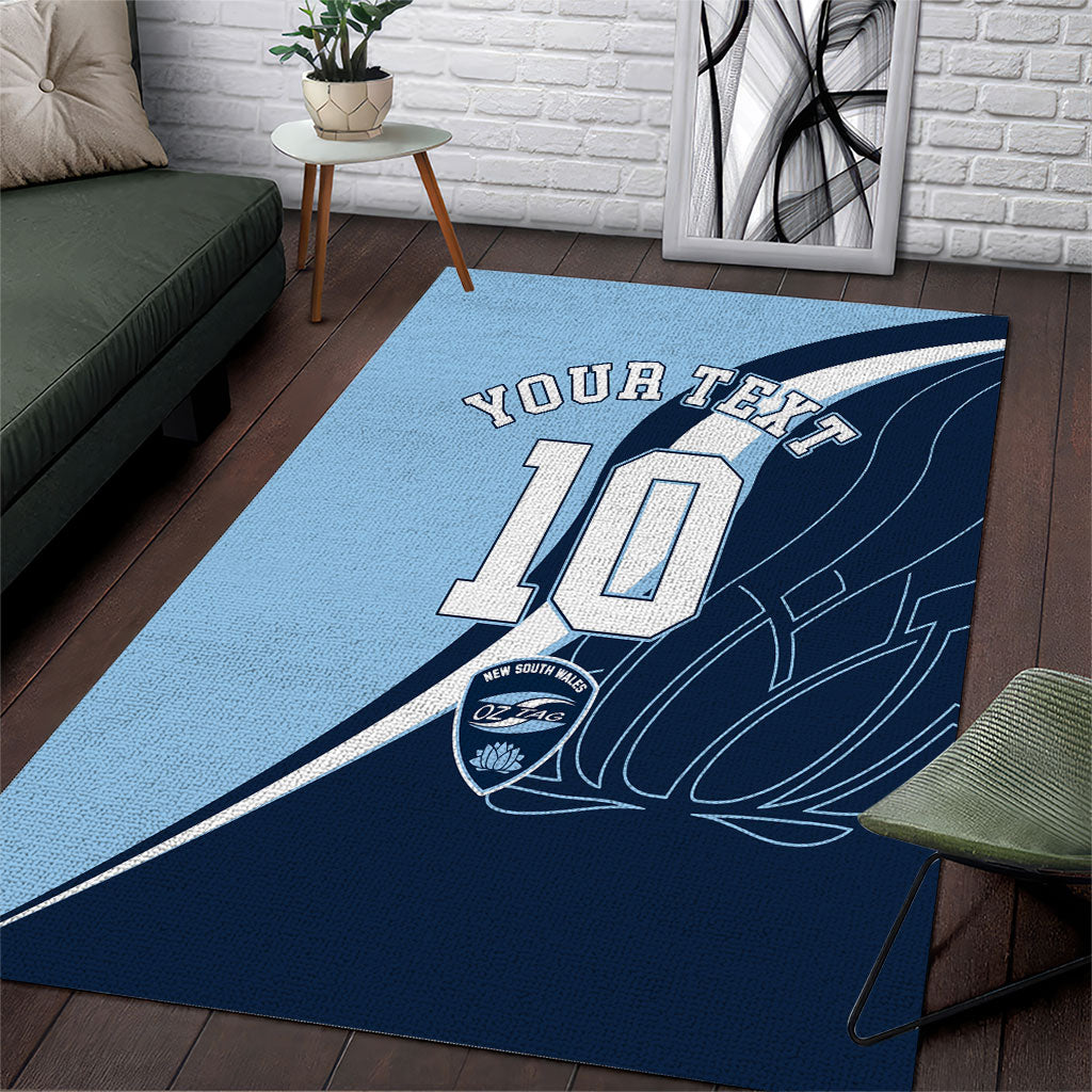 Personalized New South Wales Oztag Area Rug Abstract Wave Line Art