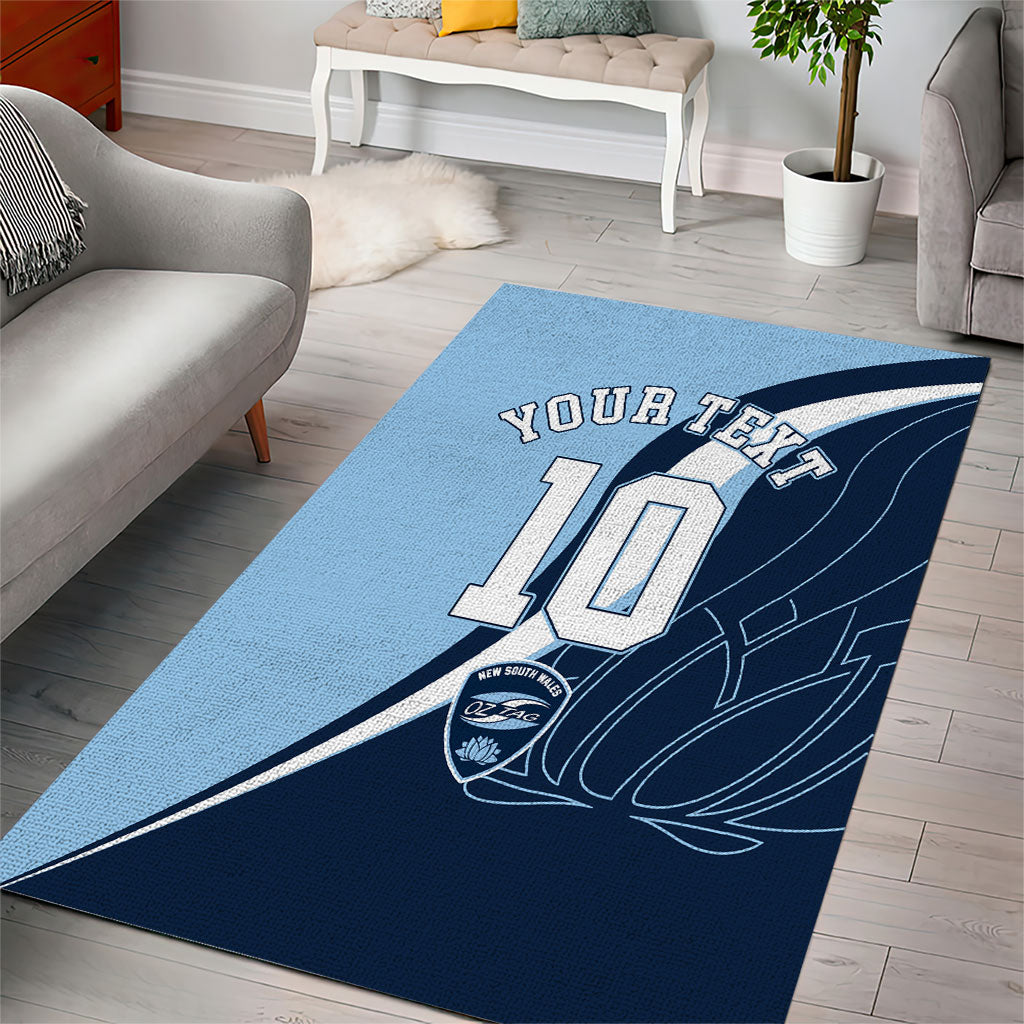 Personalized New South Wales Oztag Area Rug Abstract Wave Line Art