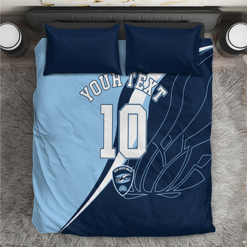 Personalized New South Wales Oztag Bedding Set Abstract Wave Line Art