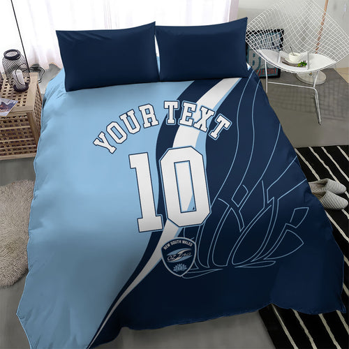 Personalized New South Wales Oztag Bedding Set Abstract Wave Line Art