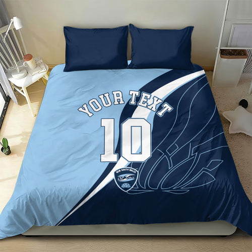 Personalized New South Wales Oztag Bedding Set Abstract Wave Line Art