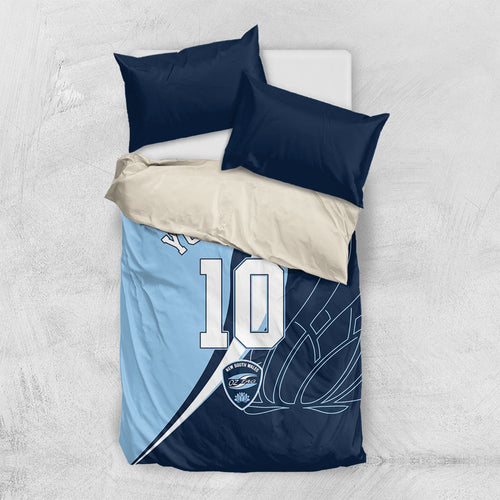 Personalized New South Wales Oztag Bedding Set Abstract Wave Line Art